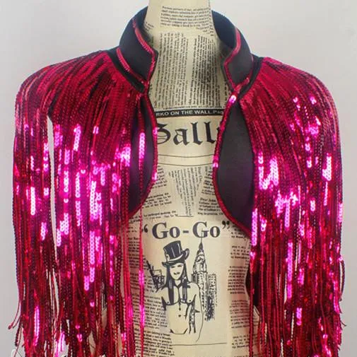 Dance Dress Sequin Fringe Vest - Rose Red