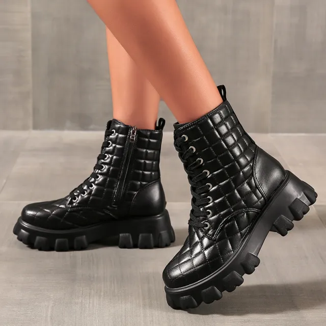 New Style Lace up Women's Leather Boots For Autumn And Winter Black - Shop at LoveMi