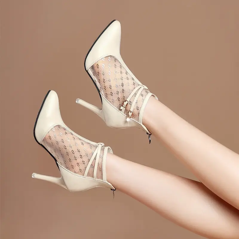 Pointed Toe Mesh Ankle Boots Women Spring