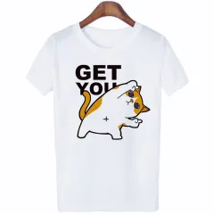 New Summer Cat Short-sleeved Cute Cartoon Print Ladies Round Neck White Top T-shirt Short-sleeved - 6 Style - View 1