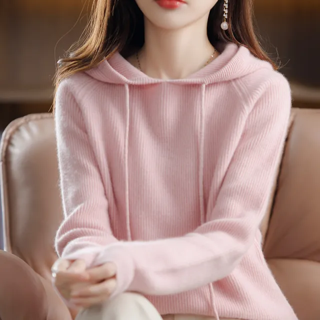 Hooded Cashmere Sweater Women's Pullover Loose Short Hooded Sweater Pink - Shop at LoveMi