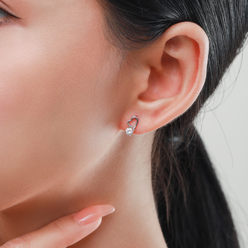 S925 Silver Hollow Heart Hypoallergenic Earrings