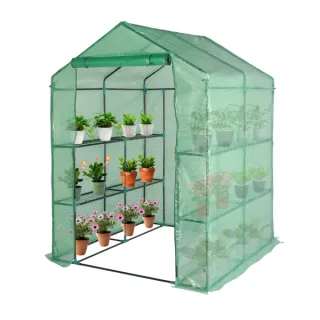 143x143x195cm Black Iron Pipe Steeple With 8 Pieces Grid Flower Stand With Zipper Rolling Door PE Cloth Greenhouse    SAME AS 54690859
