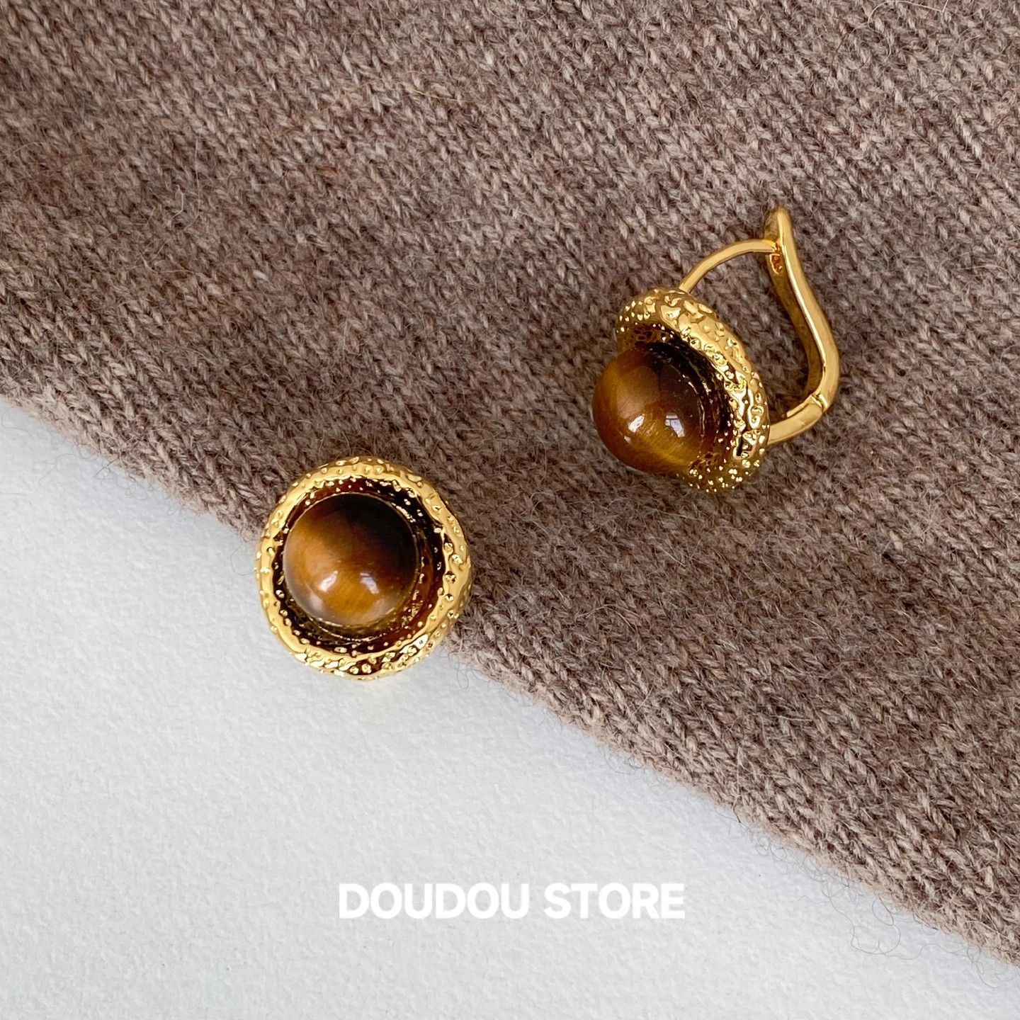 Maillard Autumn Winter Tiger's Eye Ear Cuffs For Women Irregular Geometric Round Earrings