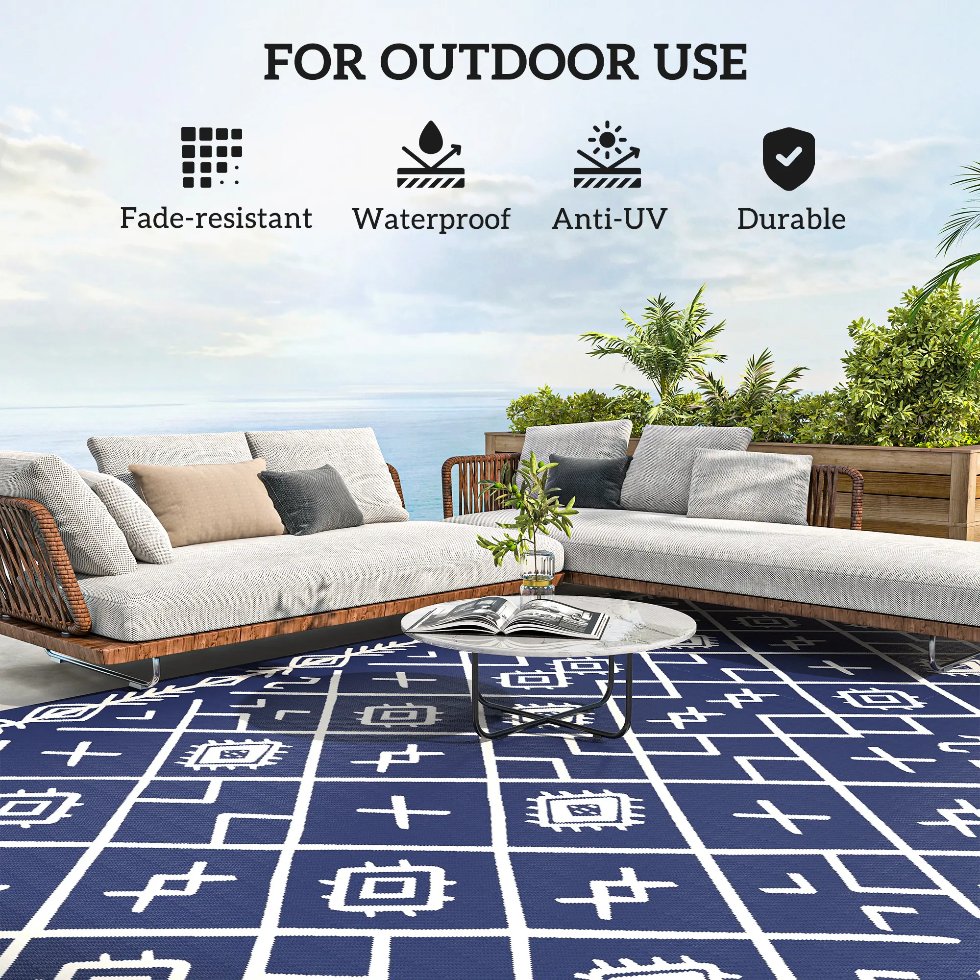 Reversible Outdoor Rug, Waterproof Plastic Straw