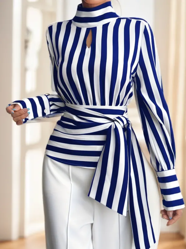 Ladies' Striped Long-sleeved Top