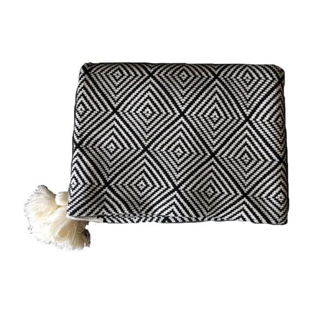 Retro Single Lunch Break Black And White Geometric Knit Blanket Black White - Shop at LoveMi