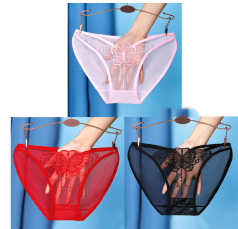 Butterfly High Elastic Breathable Transparent Briefs Pink Red Black - Shop at LoveMi