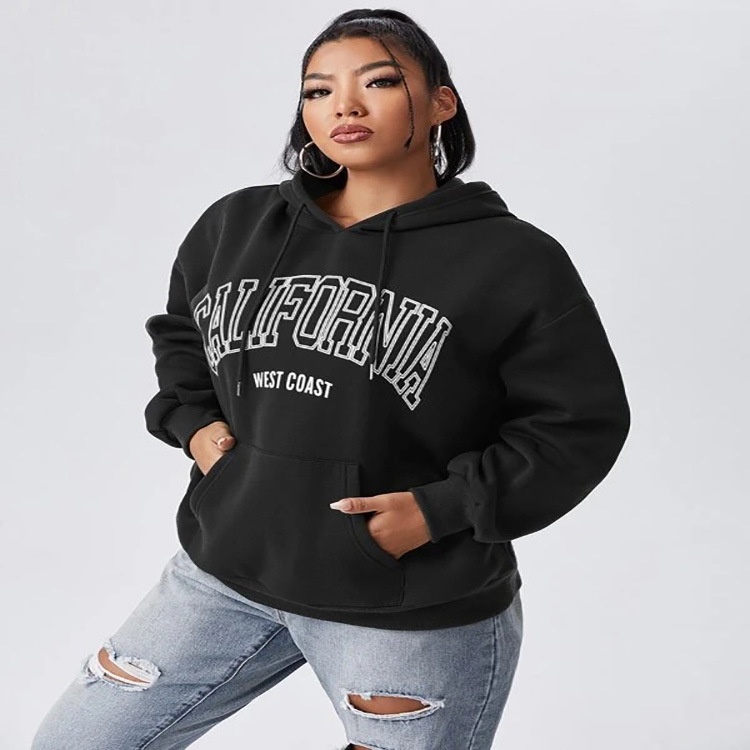 Women's Loose Solid Color Letter Printed Hooded Sweatshirt