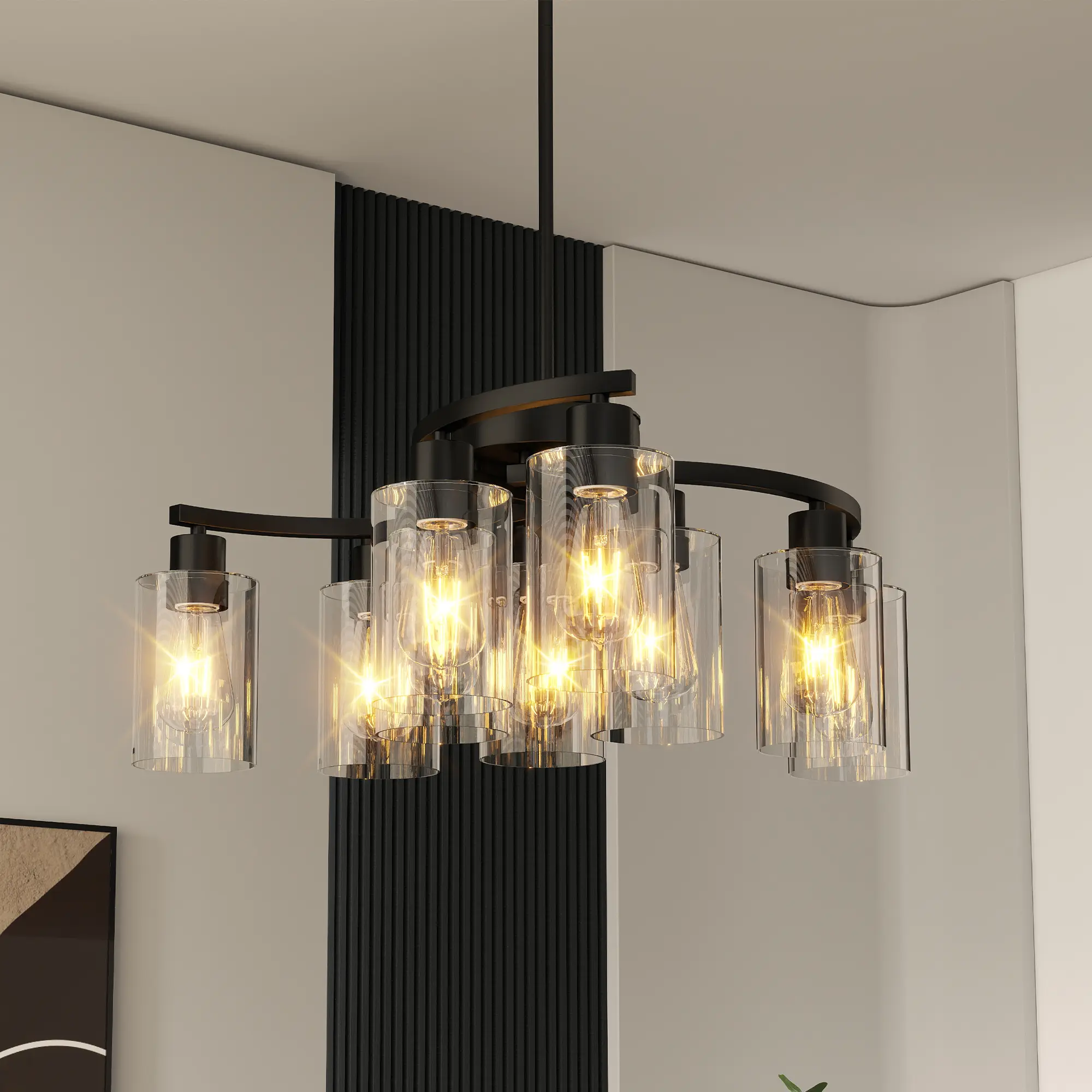 9-Light Black Modern Chandeliers For Dining Room, Adjustable Height Farmhouse Kitchen Island Lighting, Industrial Hanging Light Fixtures For Living Room Bedroom