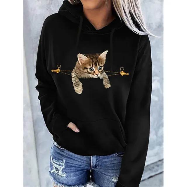 Autumn And Winter New Long sleeve Animal Print Hoodie Coat For Women Black - Shop at LoveMi