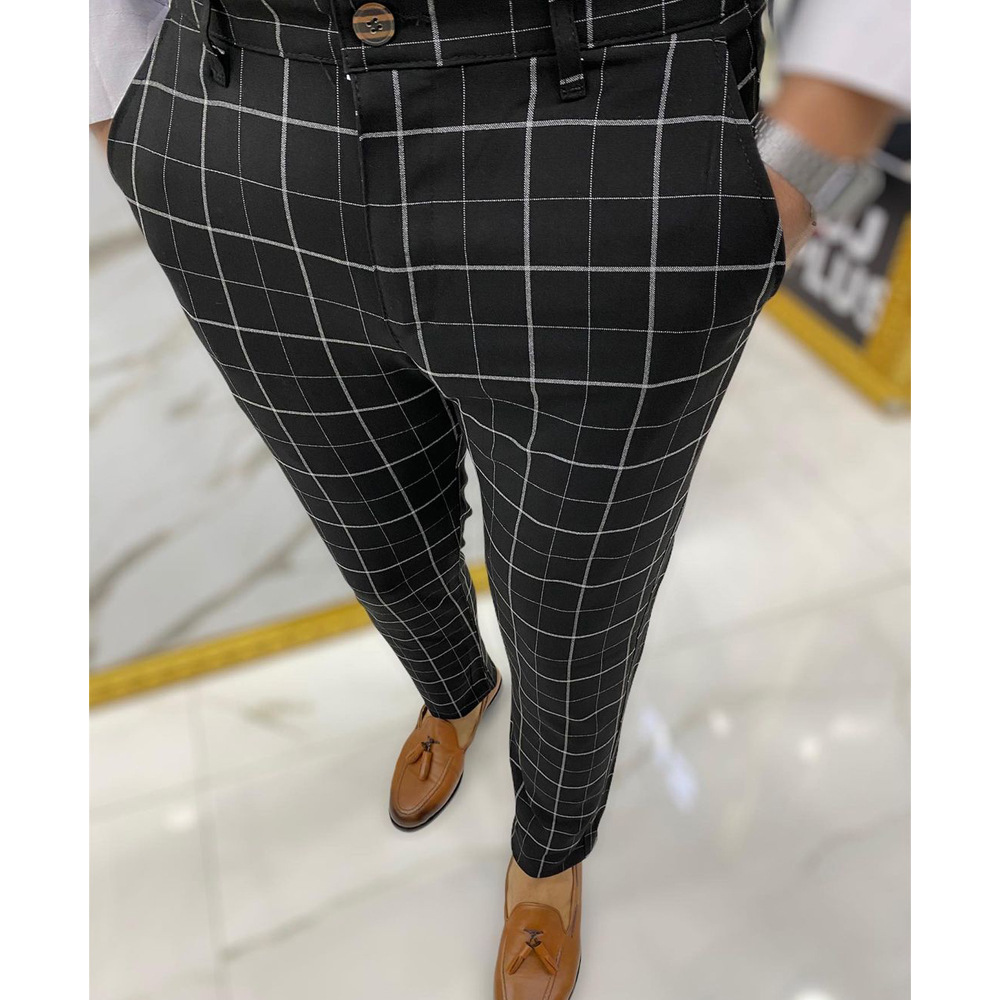 Men's Fashion Plaid Business Casual Pencil Pants Trousers