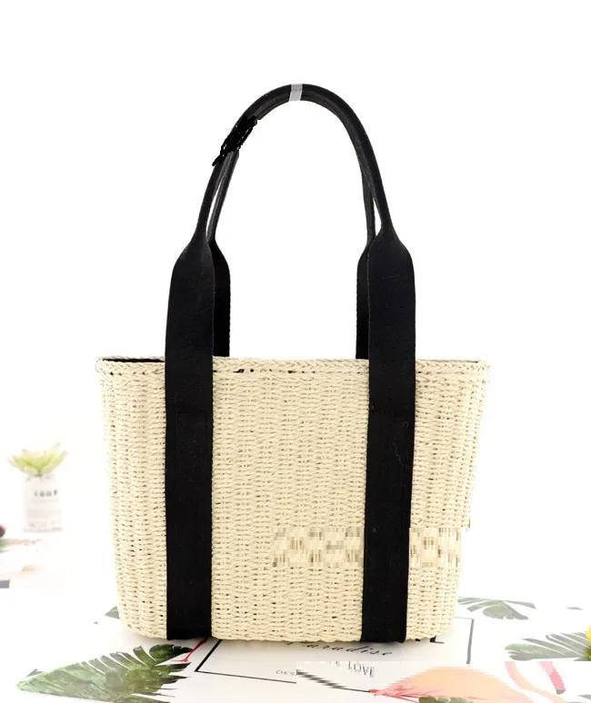 Hand Carry Paper Rope Woven Beach Women's Bag - Beige