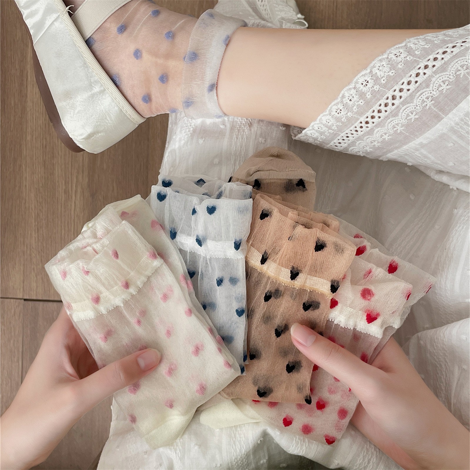 Glass Stockings For Women, Sweet Exterior, Red Heart-shaped Socks For Children, Midsole, Spring And Summer Short Socks, Breathable