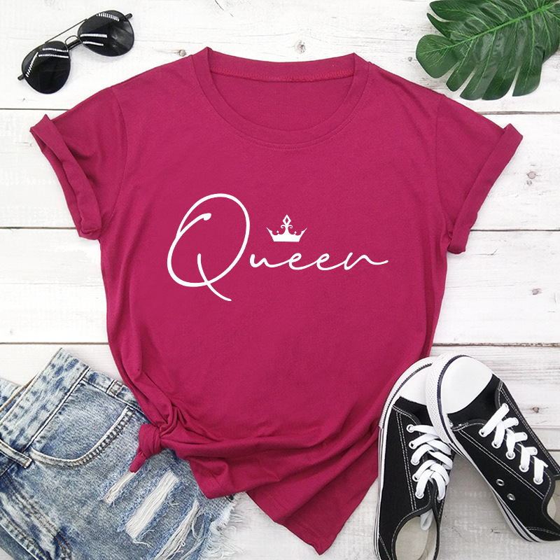 Title 2, Crown Queen Letter Print O-Neck Loose T-shirt