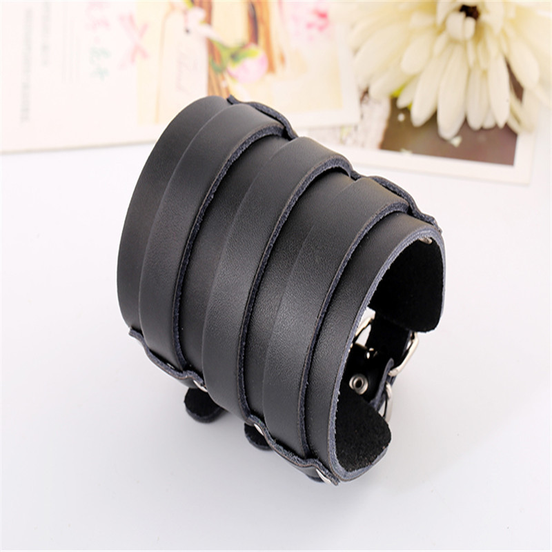 Title 2, Exaggerated Punk Cattle Leather Bracelet Wide L...