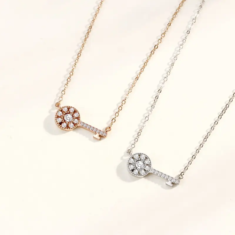 Sterling Silver Sun Flower Key Necklace Light Luxury Niche Wind Necklace Zircon Temperament