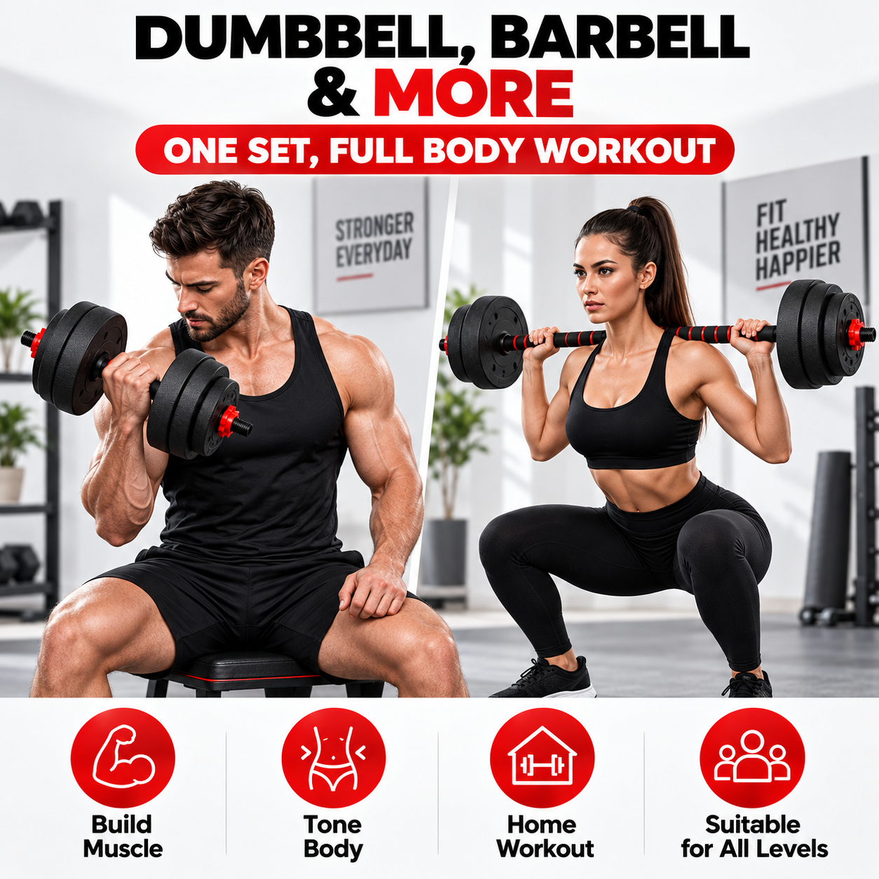 2-in-1 20KG Adjustable Dumbbell Set, Convertible Into A Barbell With Connector — image 5