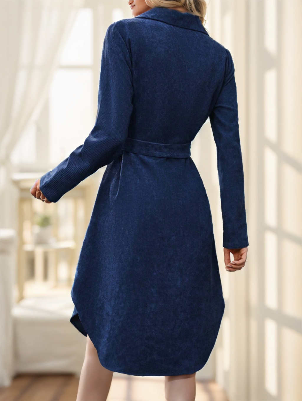 Women's Solid Color Long Sleeve Midi Dress Fall Women Dresses