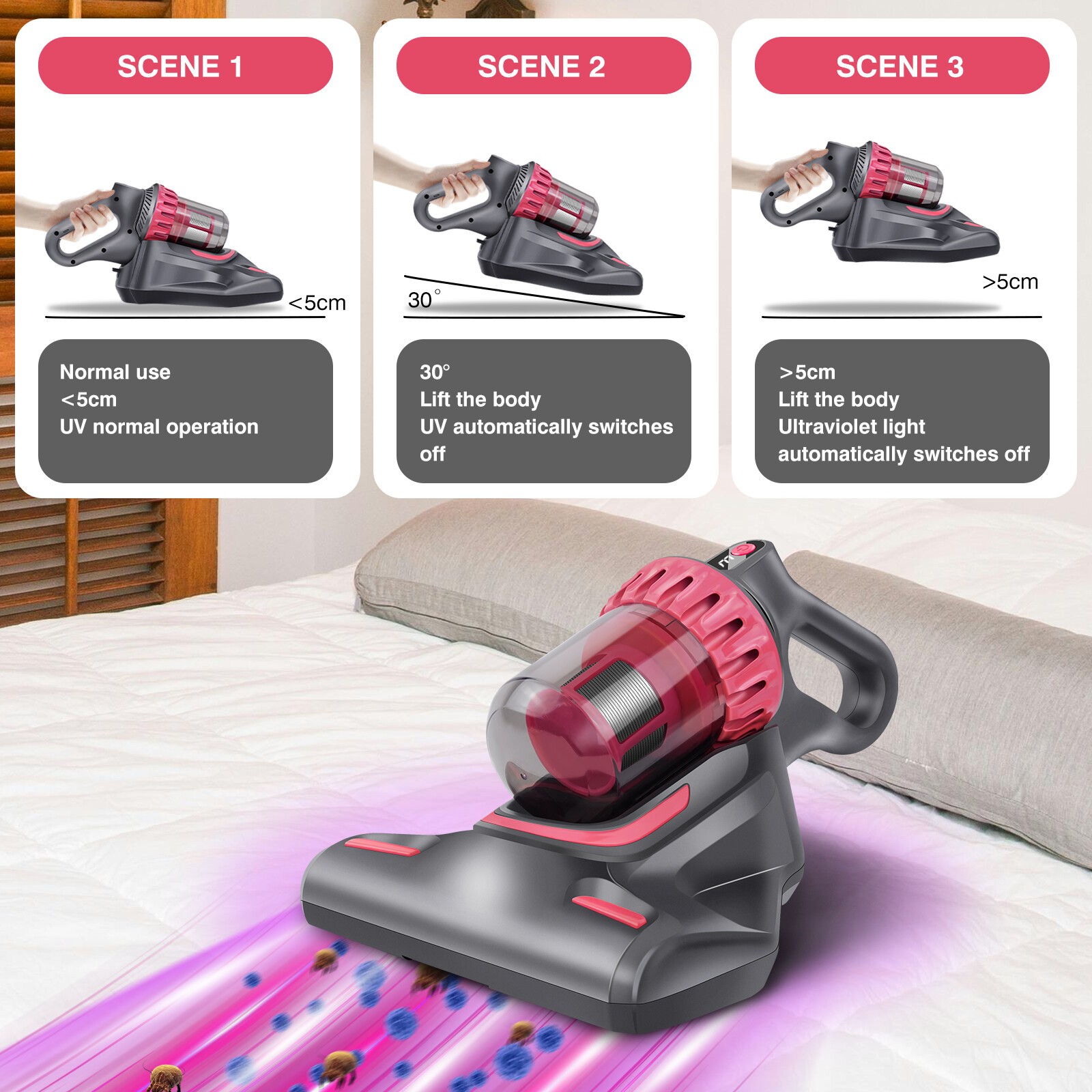 UV Mite Remover Home Bed Mattress Vacuum Sofa USB Charging Cleaner Handheld — image 9