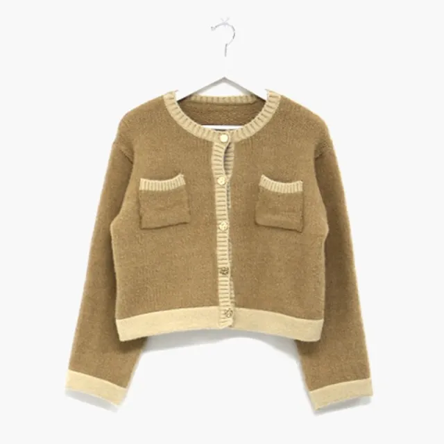 Elegant Temperament Retro Early Spring Round Neck Sweater Coat Long Sleeves Khaki - Shop at LoveMi