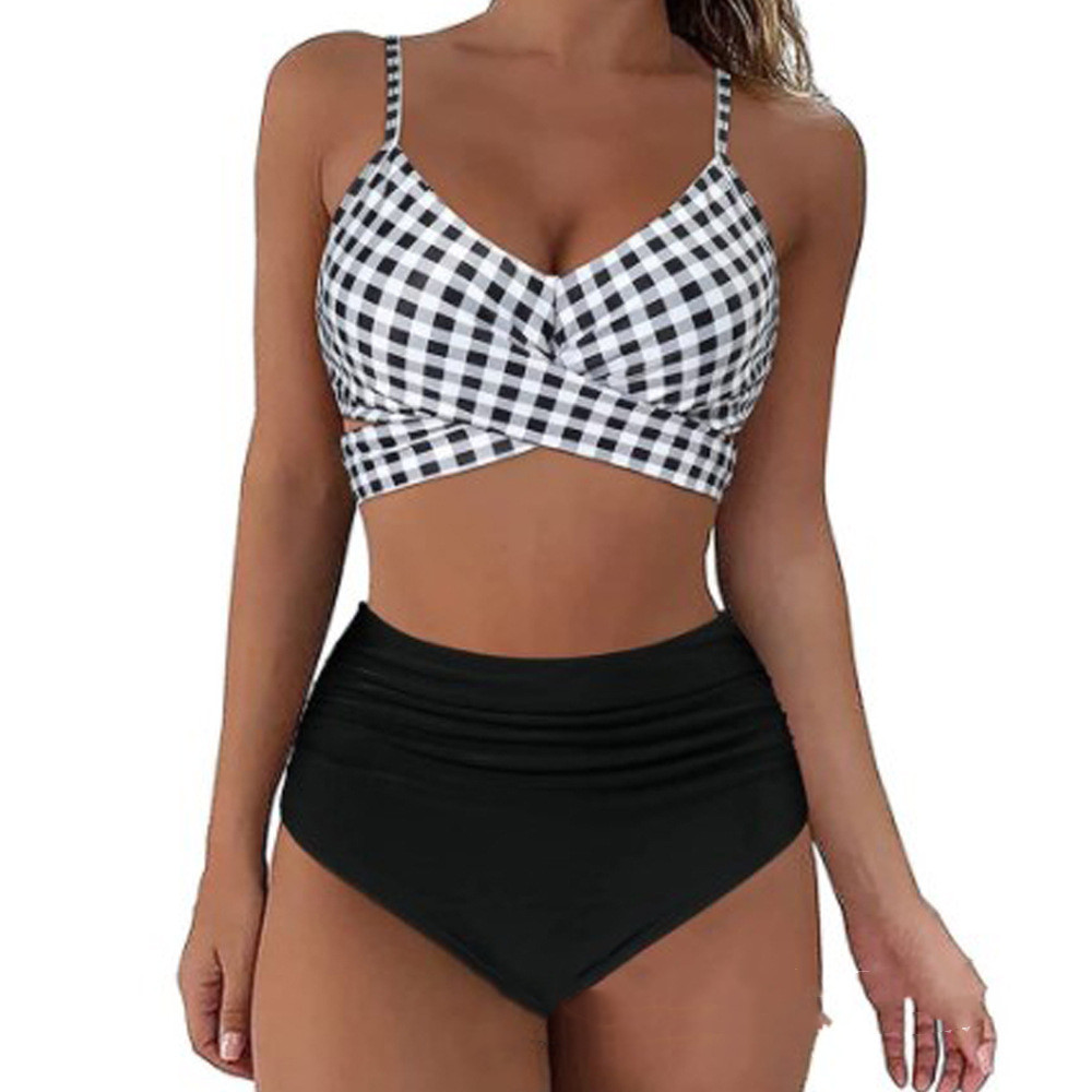 New Europe And America Cross Border Special Bikini Women’s High Waist Split Cross Bag Swimsuit Color Bikini