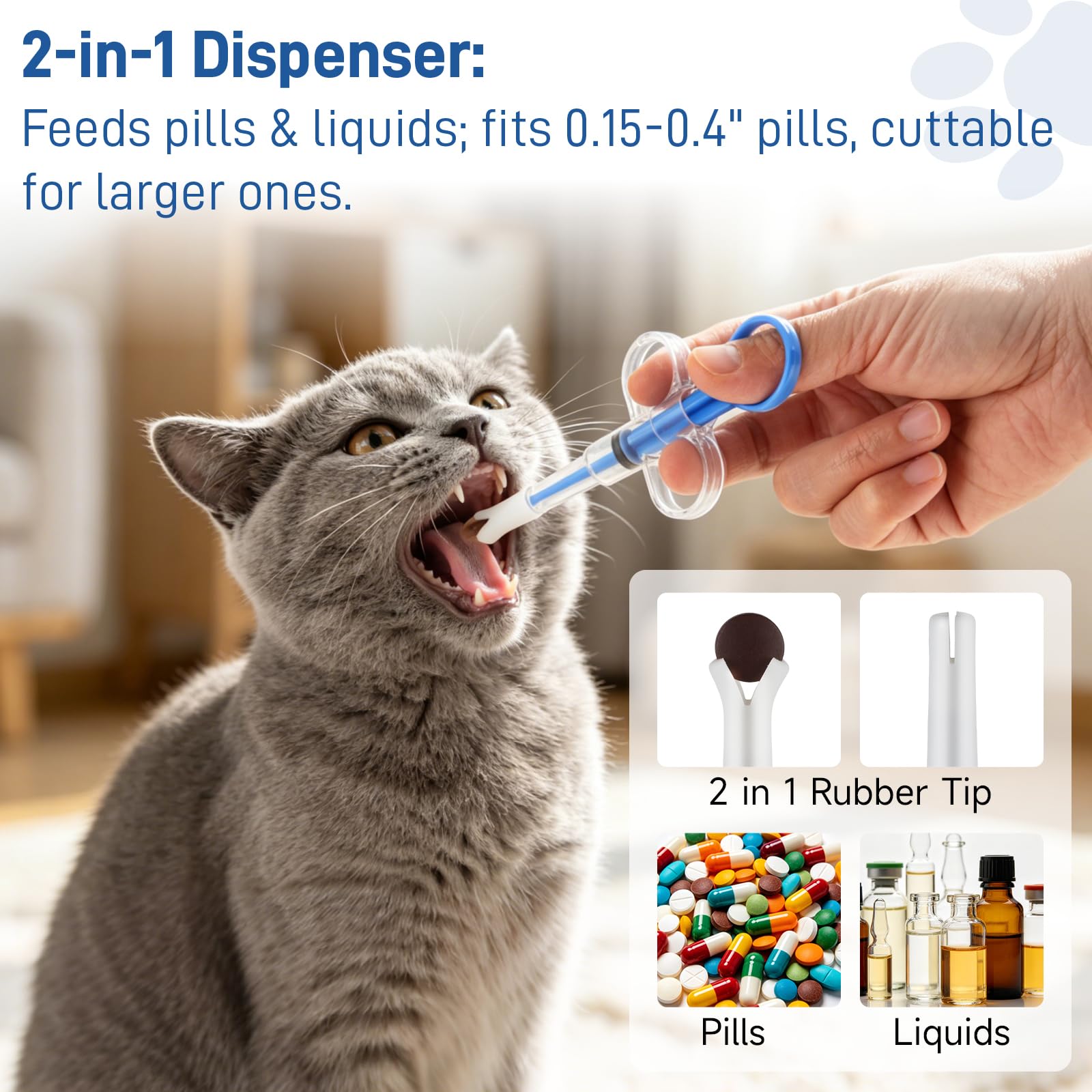 Cat Pill Shooter, Pill Popper For Cats & Dogs, 2-in-1 Pet Piller  Anti-drop Syringe For Tablets & Liquid. Easy Admin For Small Animals. Soft Rubber Tip Protects Gums — foto 6