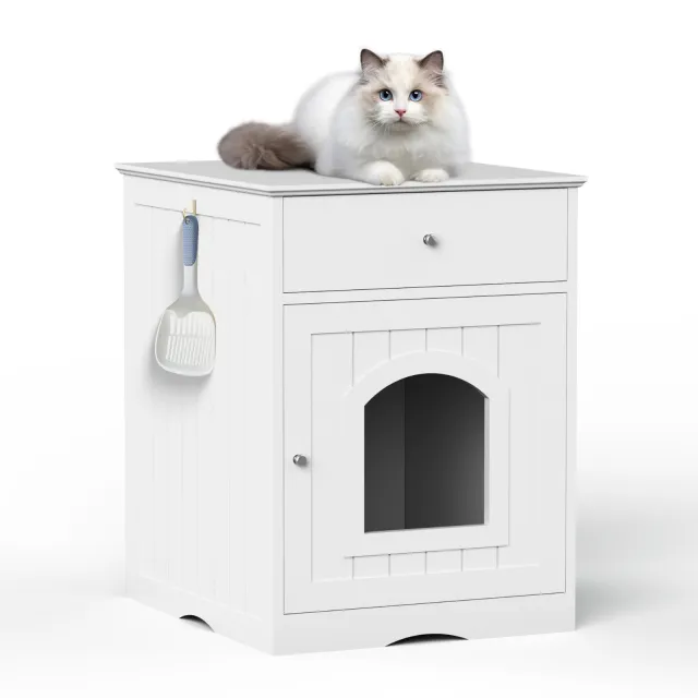 Wooden Pet House Cat Litter Box Enclosure, Side Table, Indoor Crate White - Shop at LoveMi