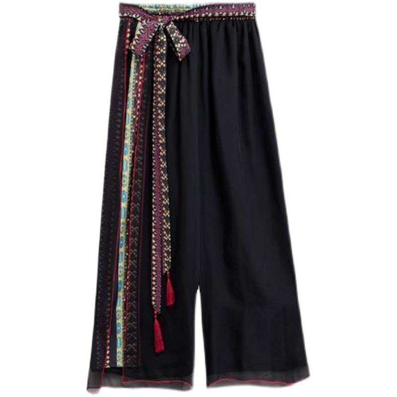 Ethnic Style Women Retro Chiffon Loose Wide-leg Pants