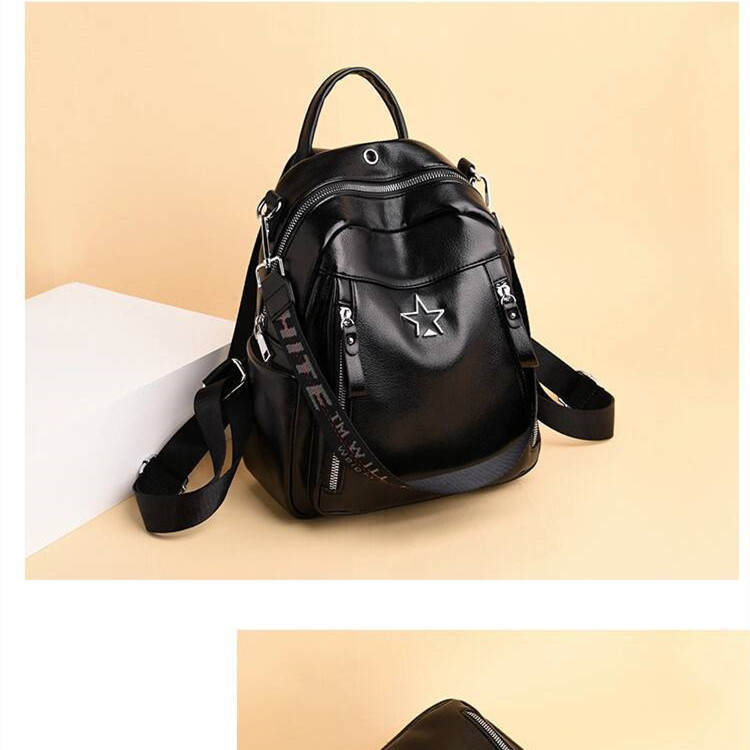 Women's Soft Leather Trendy All match Fashion Backpack Black - Shop at LoveMi
