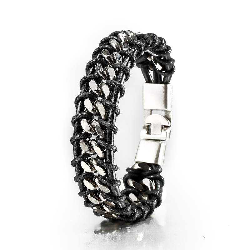 Creative Non-mainstream Personality Trendy Punk Bracelet Black Leather Rope Domineering Hand Jewelry