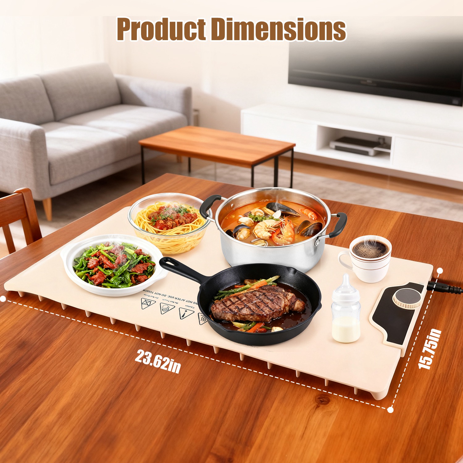 Food Warming Mat 23.6X15.8In 300W Fast Heating Electric Silicone Food Warmer With 14 Temp Levels 10Hrs Timer Settings Roll-Up Portable Hot Plates Heat Pad For Parties Buffet — foto 4