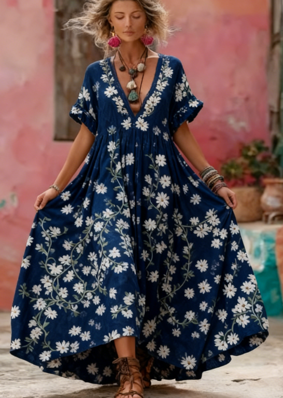 Women's Floral Print V-Neck Maxi Dress