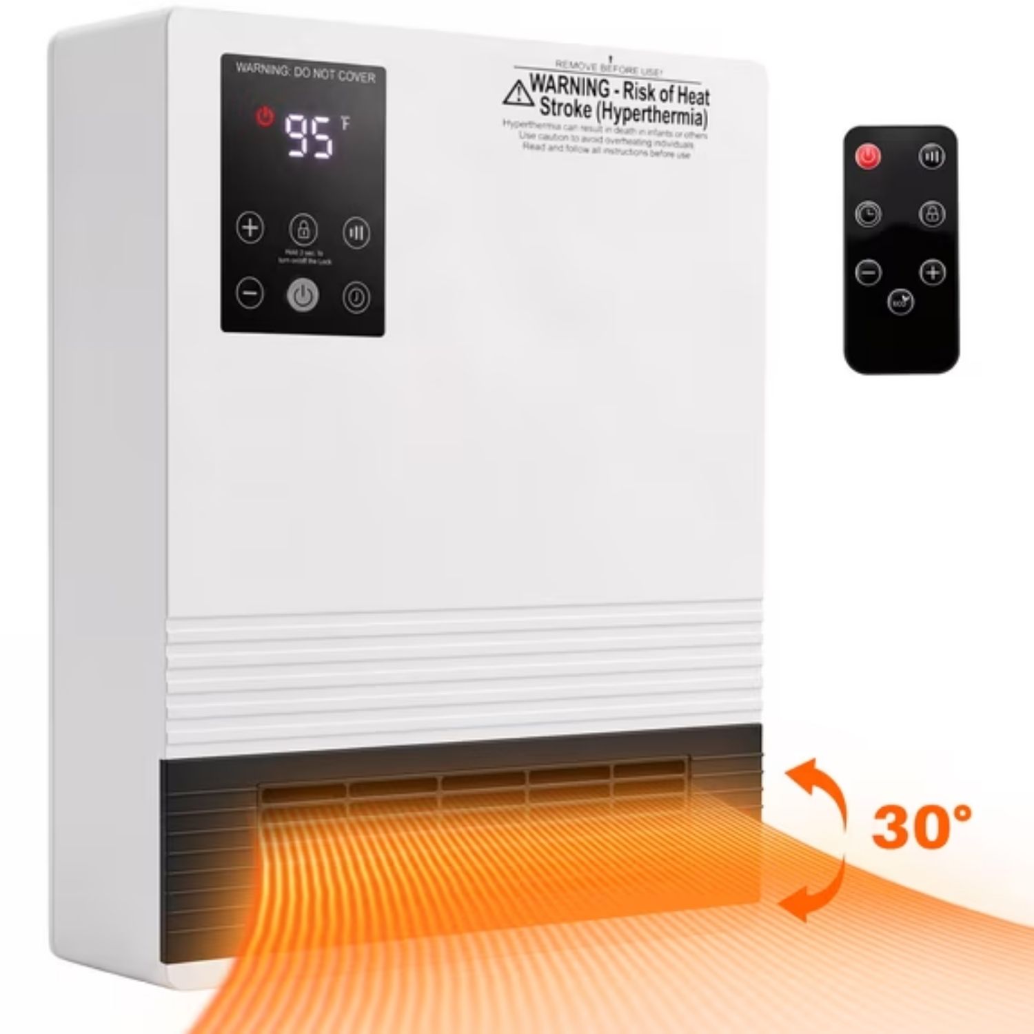 Wall Heater, Touchscreen, Remote Control, Adjustable Thermostat, 15-Hour Timer, Dual Heat Settings, Overheat Protection, Child Lock image 9