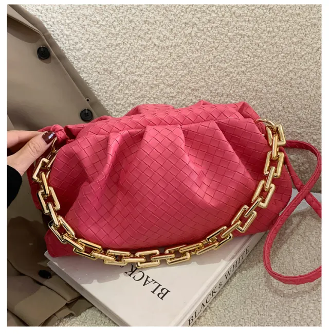 Fashion Fold Simple Chain Cloud Messenger Shoulder Bag Pink - Shop at LoveMi