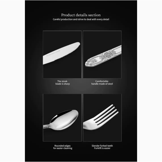 Product Name  Deluxe Premium Cutlery Flatware Set For The Home  Stainless Steel Cutlery Service With 1 Dinner Fork, 1 Dinner Knife, 1 Dinner Spoon And 1 Tea Spoon  Durable, Elegant And Rust  Resista — foto 7