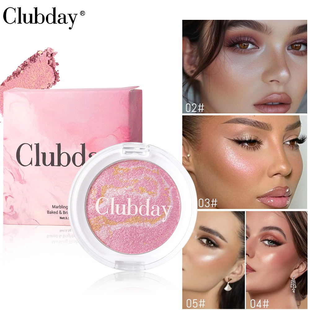 Three Color Streaky Flesh Highlight Powder Blusher Pearl Brightening Marble Pattern All-in-one Dish Rouge — foto 4