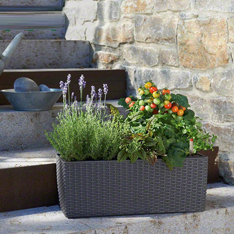 Balcony Rattan Long Flower Pot Automatic Water Feeding Lazy Flower Pot Large Planting Basin