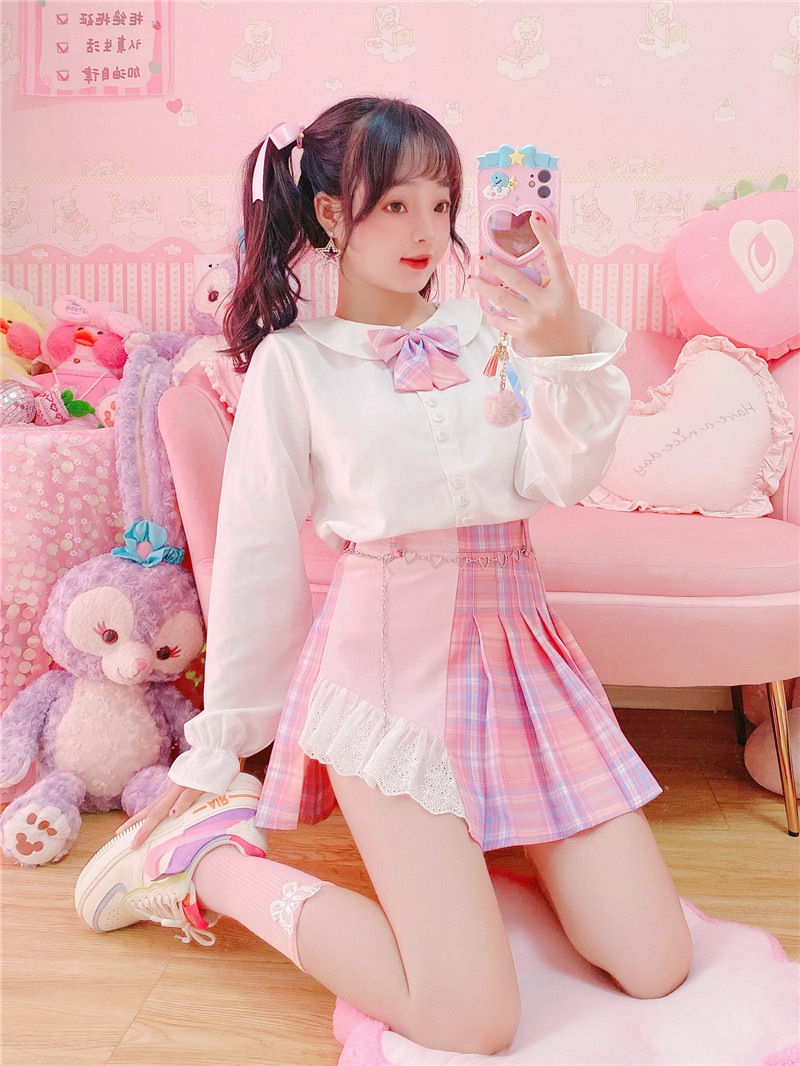 Ladies Plaid Pleated Skirt Anti-Bright Skirt