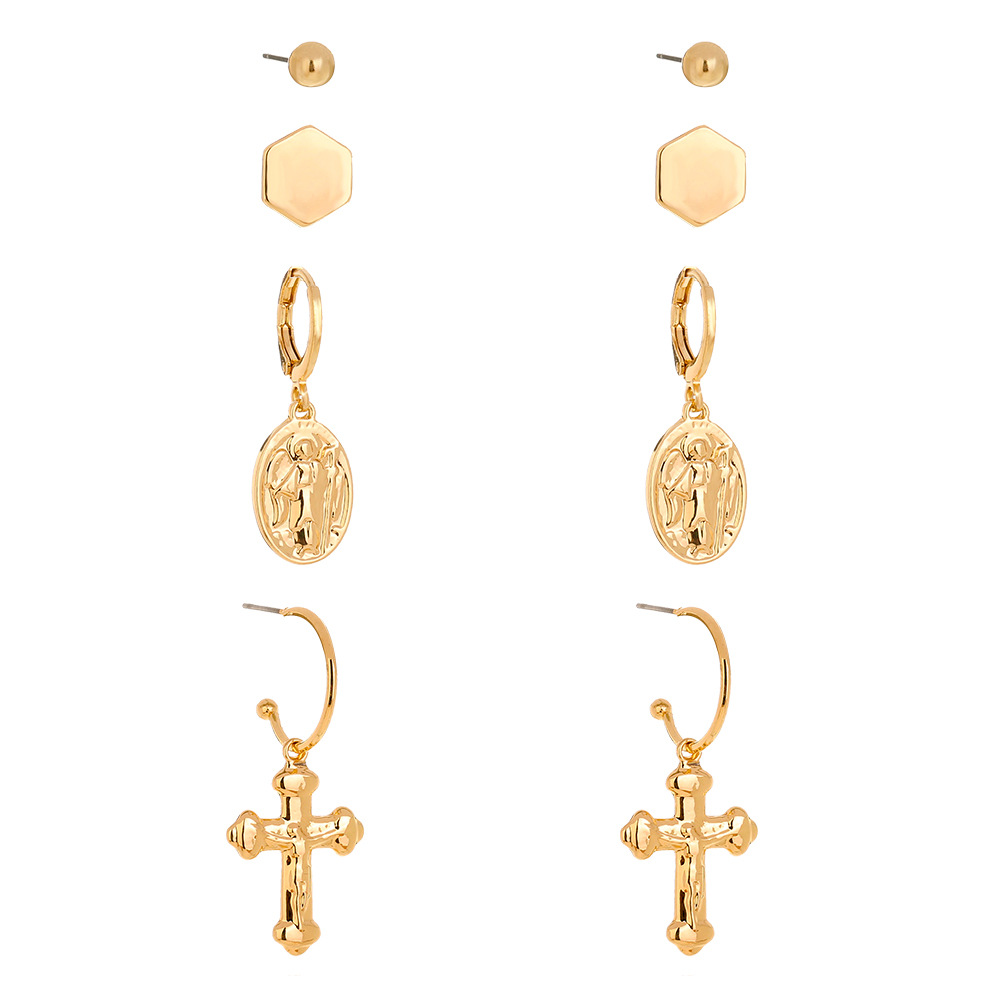 C-shaped Cross Metal Texture All-match Simple Earrings