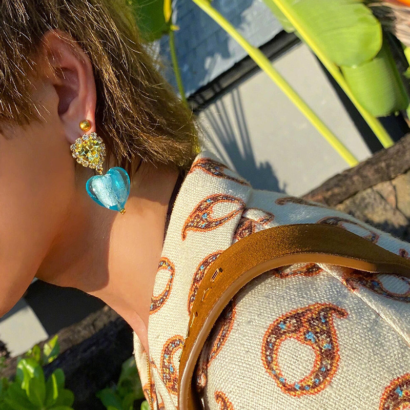 Women's Fashion Personality Glass Love Shape Earrings