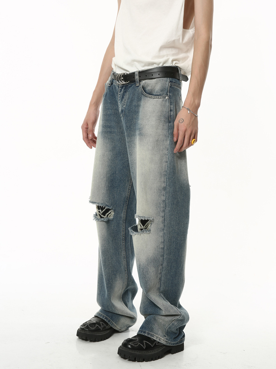 Men's American Style Loose Vintage Ripped Jeans