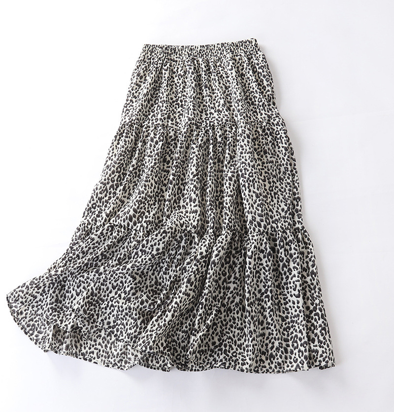 Title 4, Brown Leopard Print Cotton Chiffon Skirt for wo...