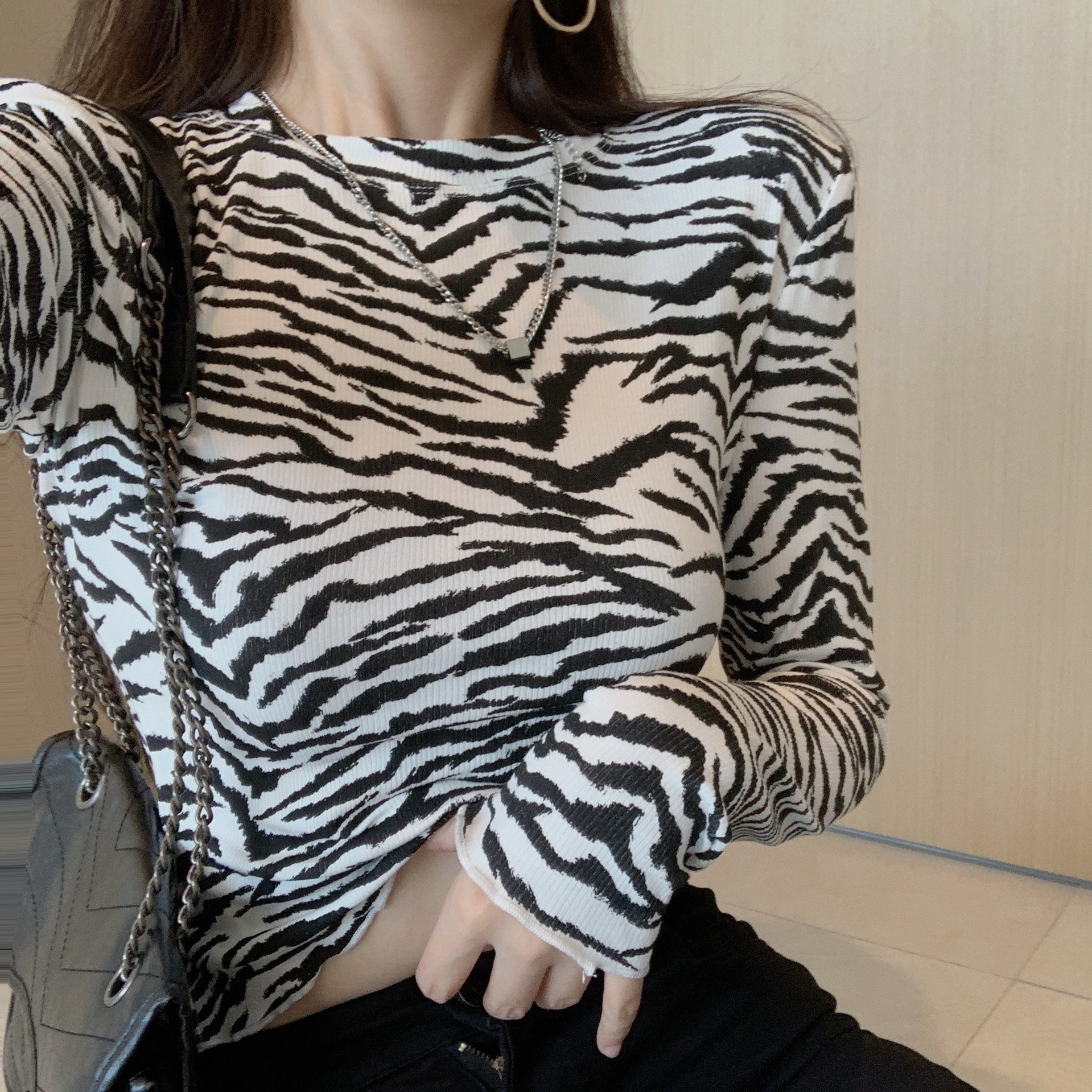 Zebra Print T-shirt Women's Short Top