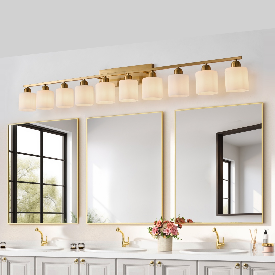 65inch Gold Bathroom Light Fixtures, Modern Bathroom Vanity Light With Milky White Glass Shade, Gold Wall Lamp Sconces For Mirror Bedroom, Living Room Hallway