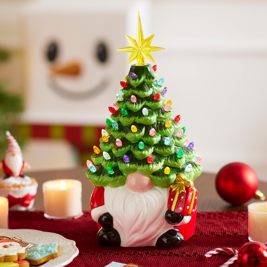 12 Gnome Ceramic Tree, Light Up Tabletop Xmas Decor With 60 LED Lights, Ceramic Tree With Christmas Themed Design, Xmas Holiday Indoor Office Table Fireplace Decoration 3
