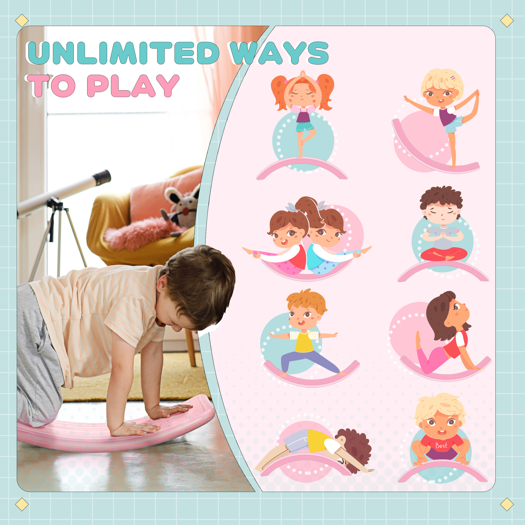 Balance Board, Children's Swing Suitable For 3-6 Year Old Children - Pink — image 7