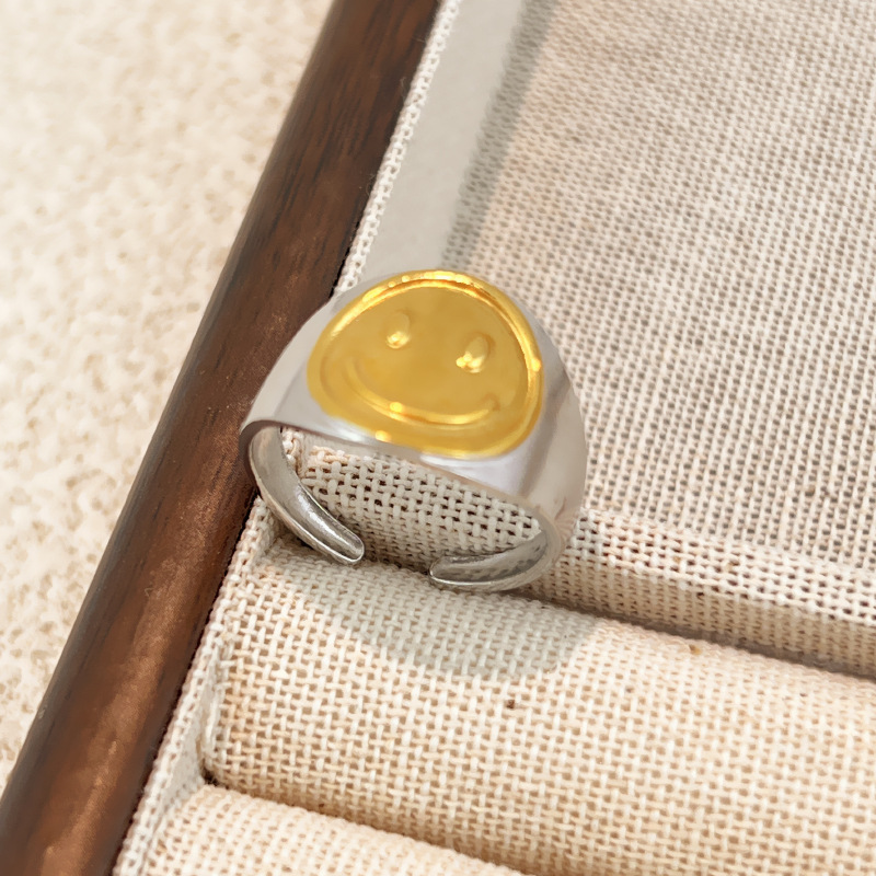 Women INS Minimalist Contrast Color Stainless Steel Ring