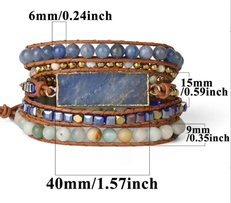 Title 3, Pulsera de cuero multicapa con aventurina azul ...