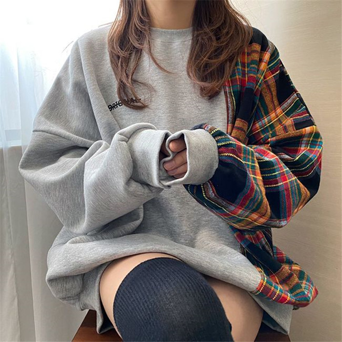 Title 2, Loose Puff Sleeve Pullover Sweatshirt With Stit...